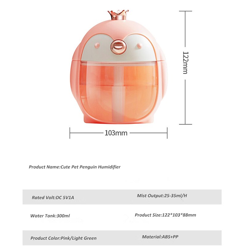 300ML Nette Haustier Pinguin Ultraschall-luftbefeuchter Tragbare USB Aroma Ätherisches Öl Diffusor mit Farbe Nacht Lampe für Heimat