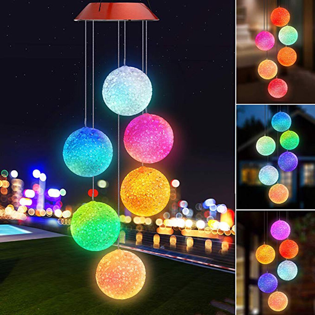 Kleur Veranderende Solar Power Wind Chime Crystal Ball Led Opknoping Spinner Lamp Kleur Veranderende Waterdichte Outdoor Windchime Licht