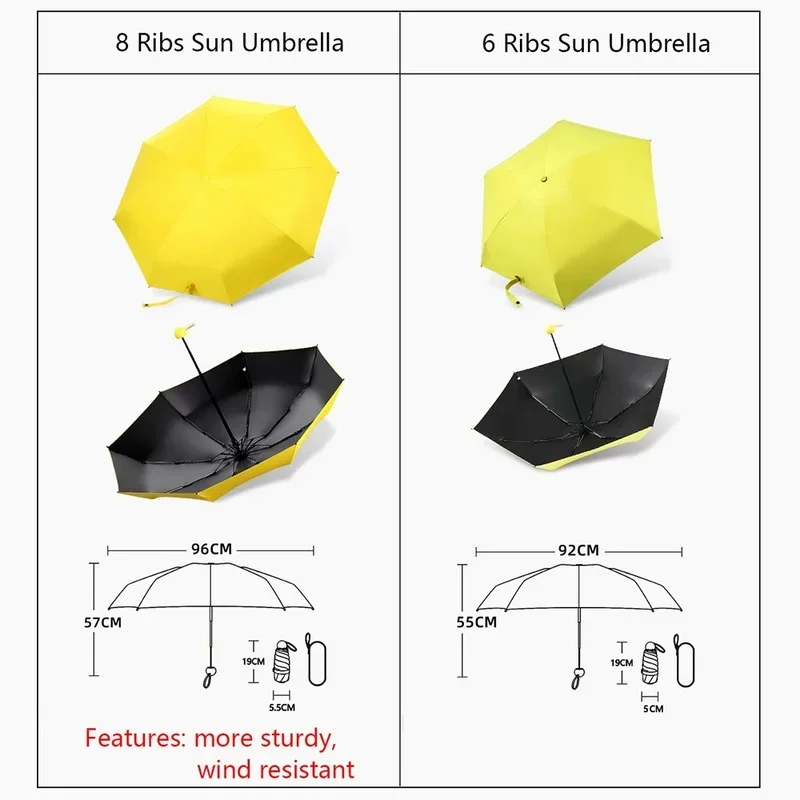 Paraguas portátil para el hogar, minivestido cápsula de bolsillo, 8 costillas, protección solar, plegado UV, sombrilla con caja