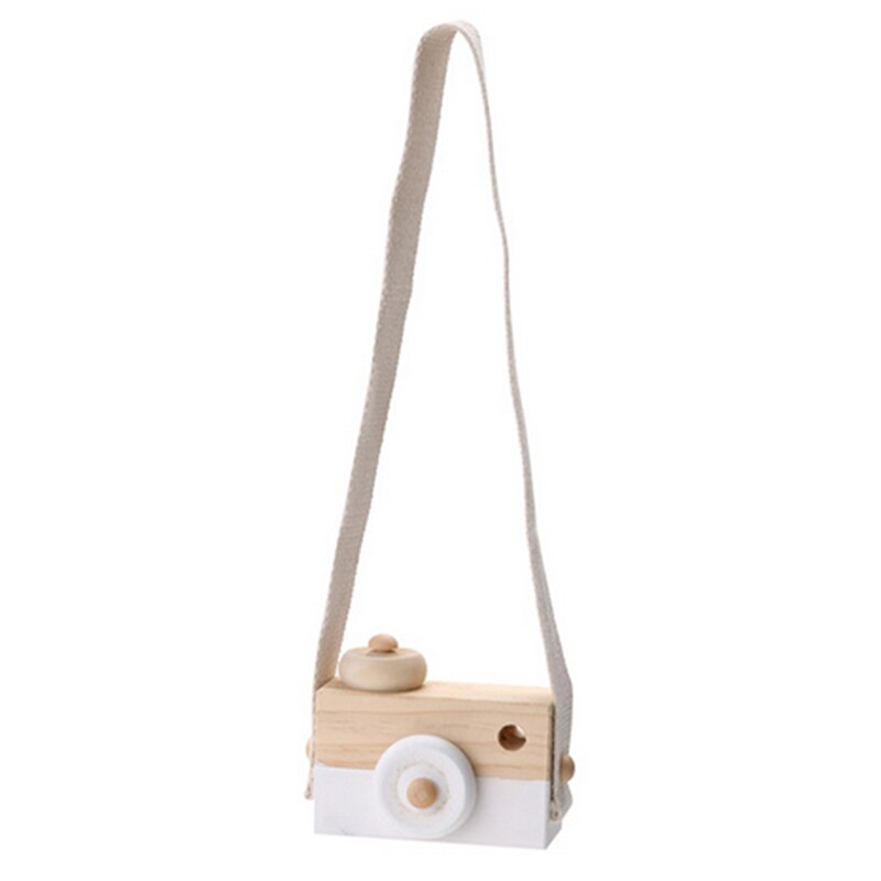 Mini Wooden Toy Camera Baby Kids Neck Hanging Camera Photography Prop Decoration Children Playing House Decor Toy: white