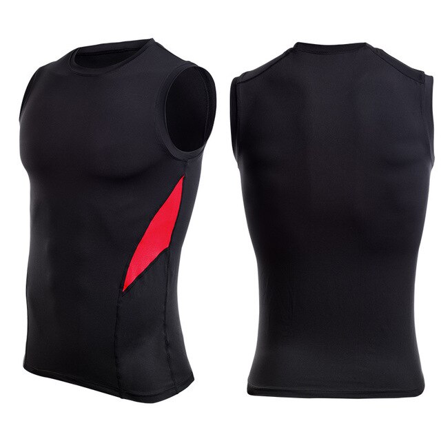 Dry fit ærmeløs herre løbevest gym fitness skjorte sommer slim tank tops sportsvest bodybuilding træning singlet: Sort rød / Asiatisk størrelse xl