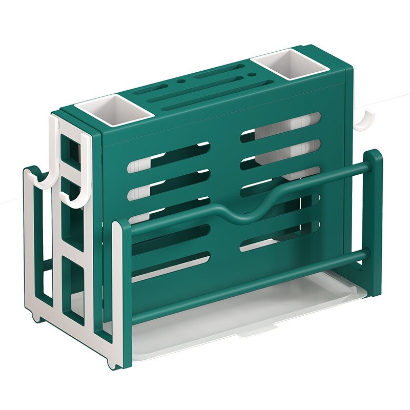 Kitchen Cutlery Storage Rack Organizer Knife Block Holder Chopping Board, Kitchen Knife, Chopstick Tube Integrated Storage Rack: green