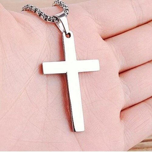 Collier ras du cou en acier inoxydable pour homme et femme, bijou de prière de jésus, croix Crucifix, or/noir: Silver