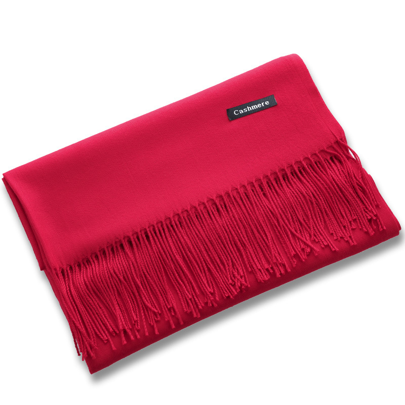 Écharpe polyvalente en Imitation cachemire brossé, couleur unie, épaisse, longue écharpe d'hiver avec pompon en cachemire, châle à épaule pour fille