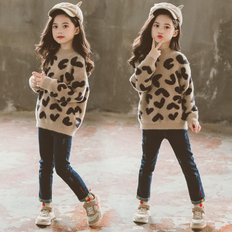 Pull en velours doux à motif léopard pour fille, tricot , tenue de sport pour bébé, Boutique, printemps-automne