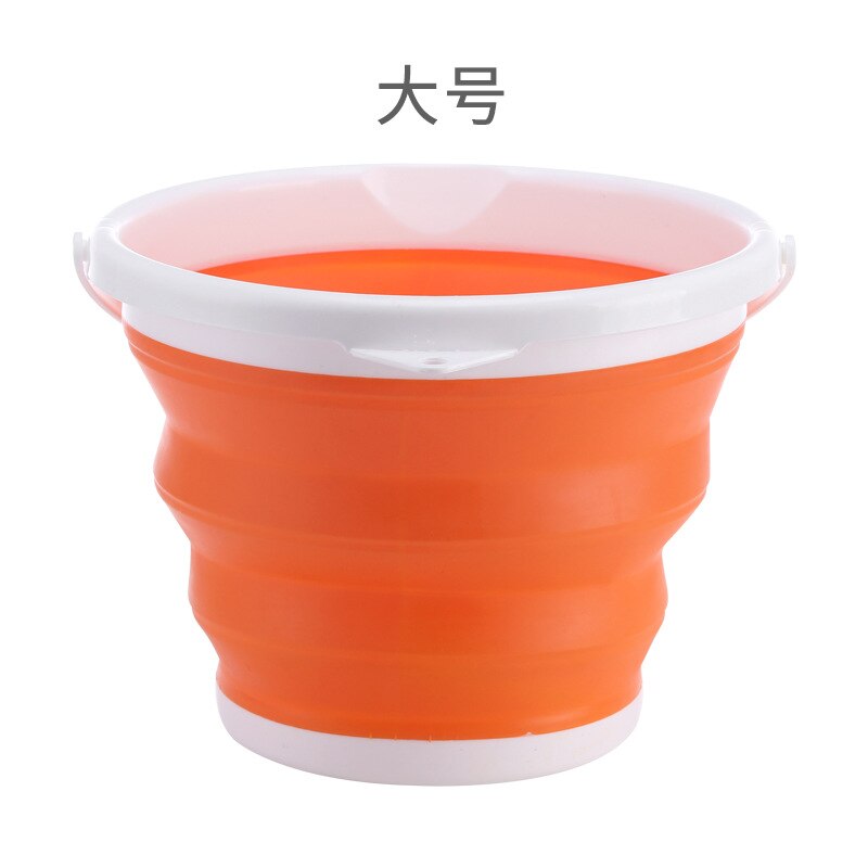 Multi-Function Silicone Foldable Bucket Portable Outdoor Bucket Travel Car Wash Fishing Plastic Bucket: Orange L