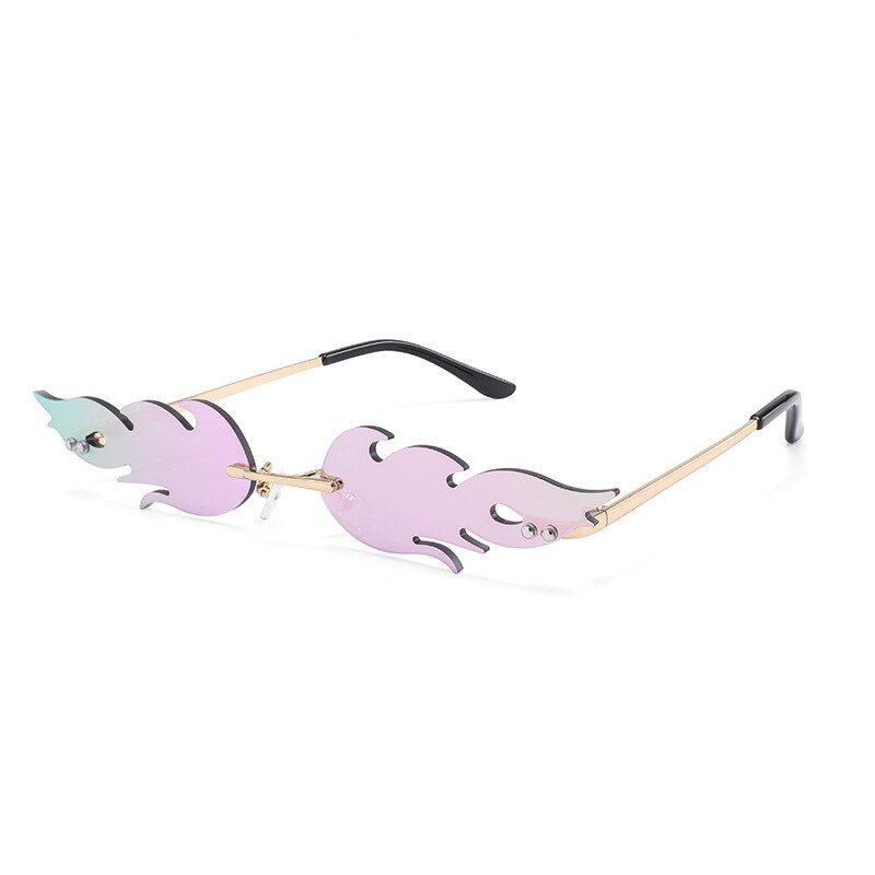 Lunettes de soleil «flammes de feu» de luxe pour femmes, ondulées, teintes métalliques pour femmes, verres miroir UV400