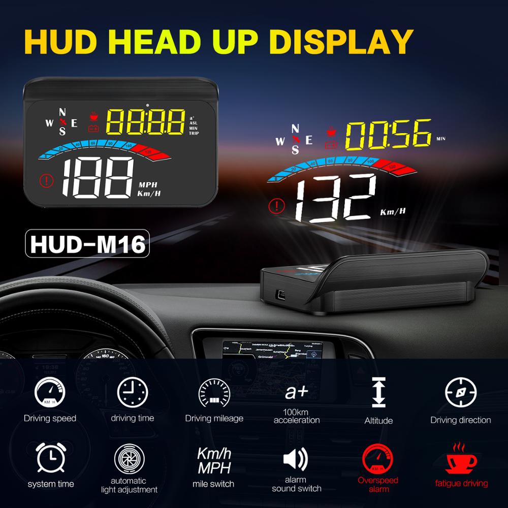 WiiYii Newest M16 Windshield HUD Projector with Navigation Car Head Up Display HUD GPS Speedometer Water &amp; Oil temp
