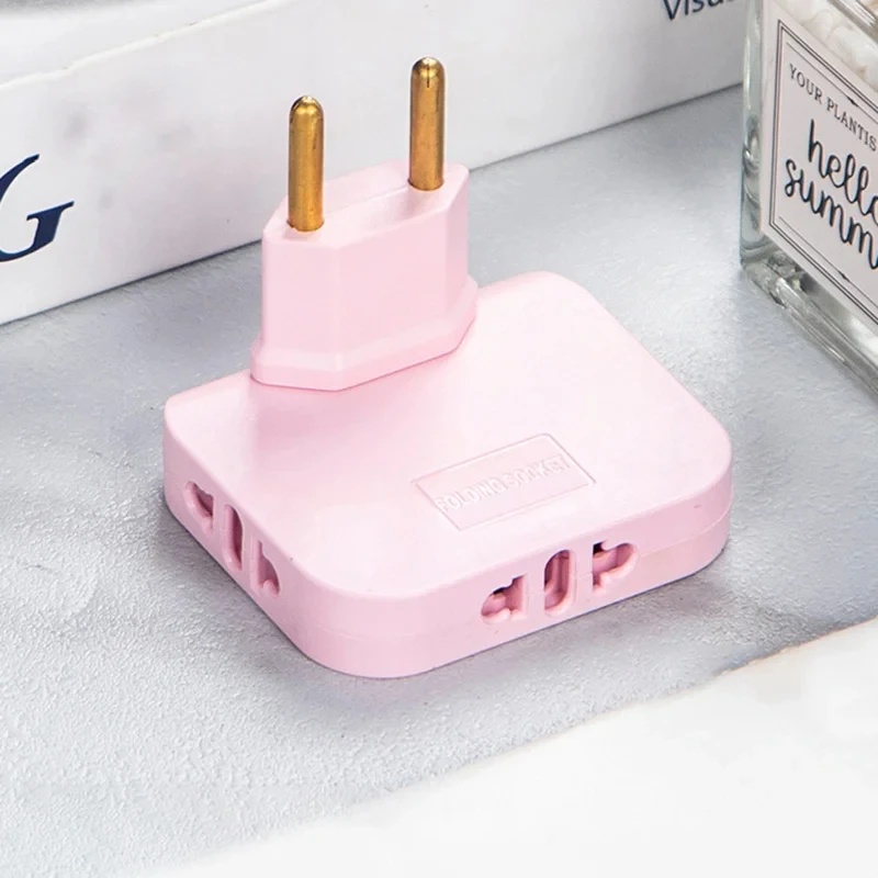 EU Plug 180 Degree Rotatable Socket Converter 3 in 1 EU Extension Plug Multi-Plug Mini Slim Wireless Outlet Adapter Sockets: pink