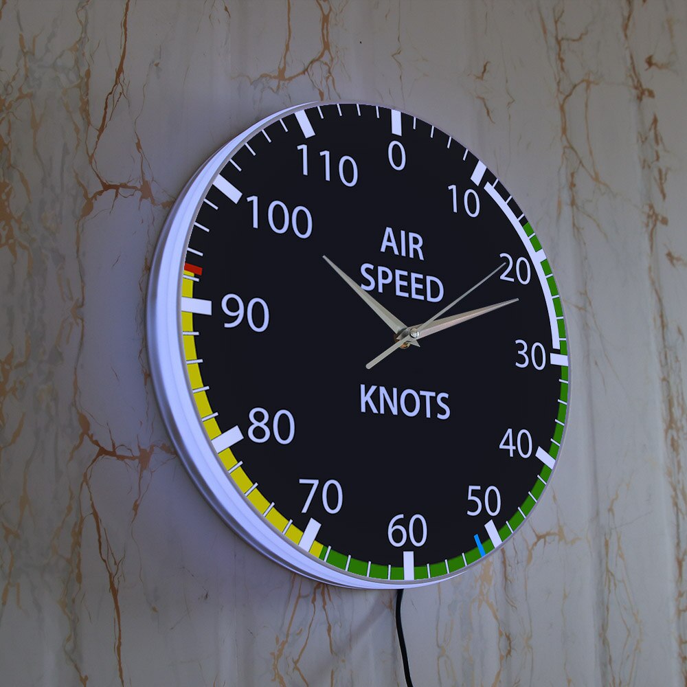 Air Craft Airspeed Indicator Pilots Wall Clock Knots Markings Aviation Home Decor Airplane Instruments Thermometer Wall Watch