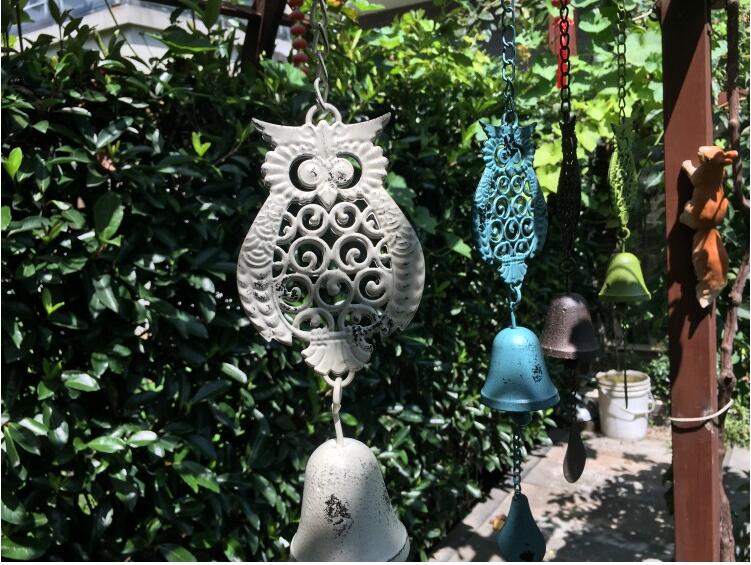 Campanas de viento de búho Feng Shui para exteriores, decoración de hierro forjado para jardín, Villa, casa, patio, adornos, balcón, artesanía de comestibles
