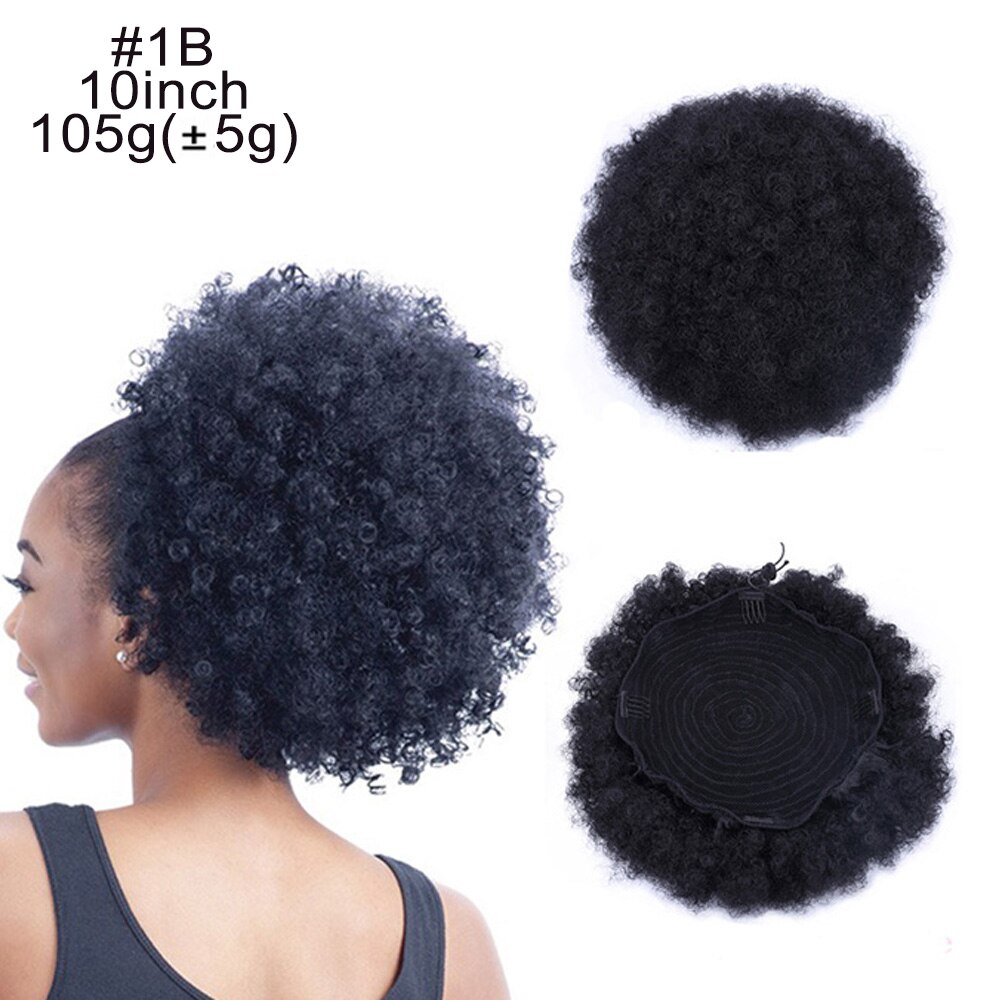 Extension chignon cheveux crépus, postiche synthétique afro, coiffure boule frisée, fixation par clips, 8 pouces: 10 inch color 1b