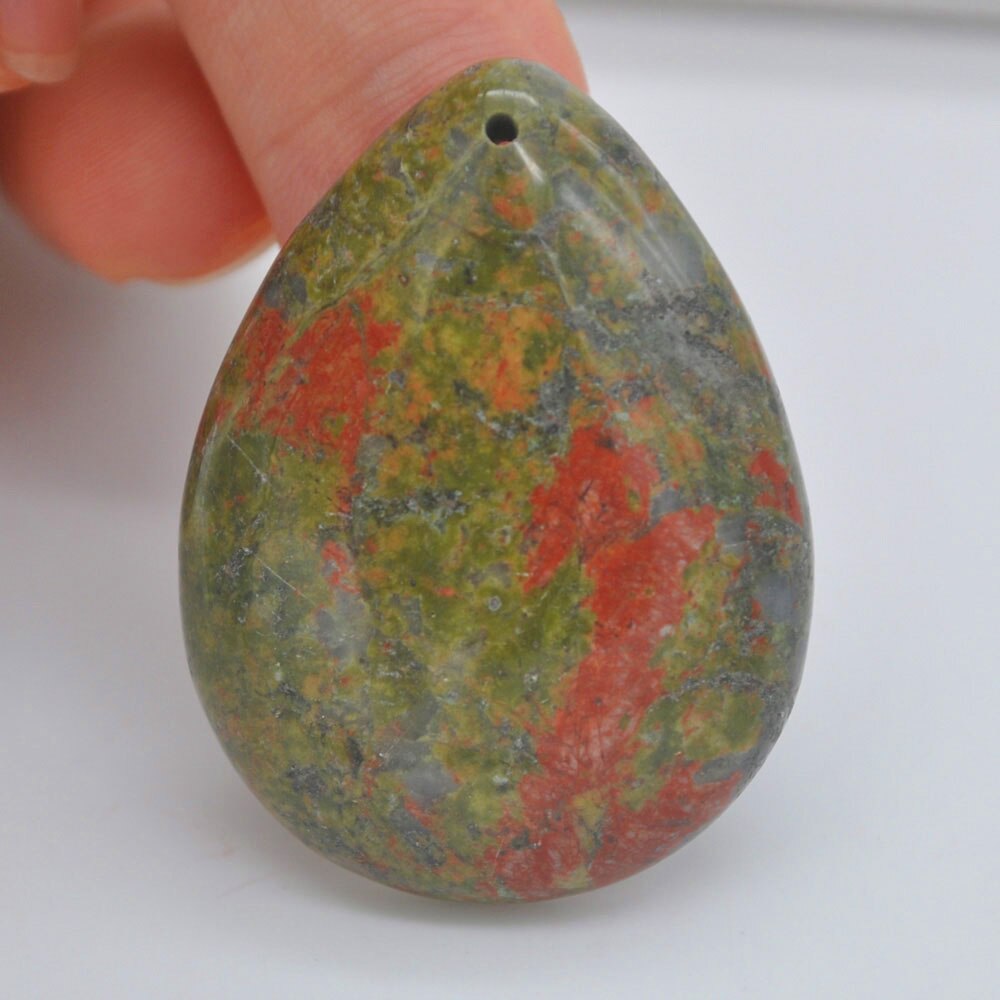 Natural 40x30MM Mixed Stone Bead Teardrop CAB Cabochon Hole Jewelry For GEM Pendant 1PCS H149-H166: Unakite Epidote