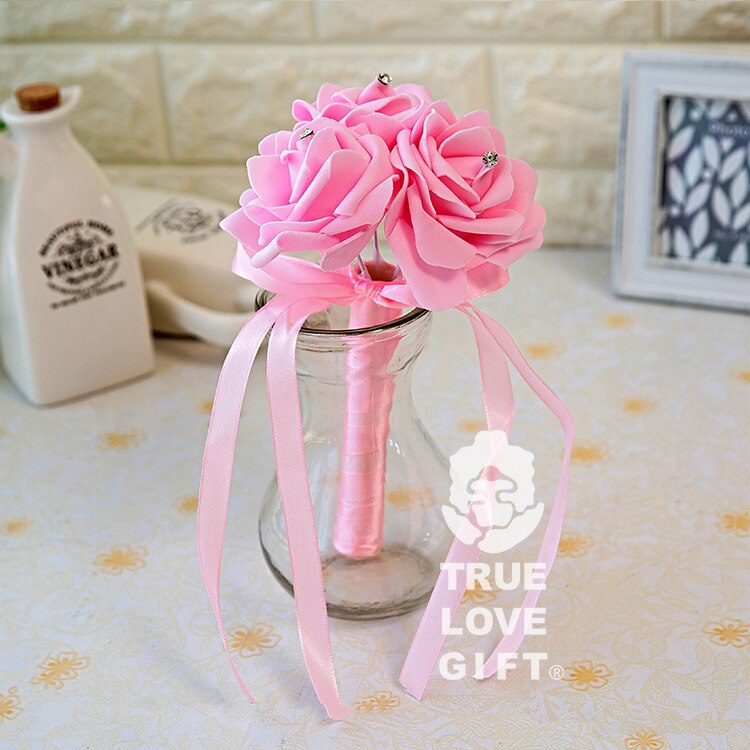 Bonito ramo romántico para boda , ramo pequeño de flores para dama de honor, novia, cinta con flores y diamantes de imitación de noiva: Rosa