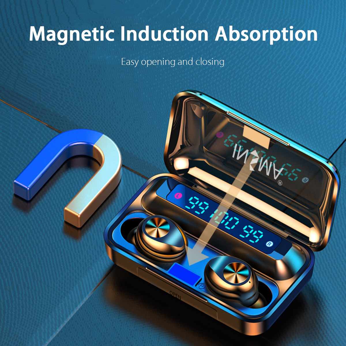 INSMA F9-10 3led Power Bank bluetooth 5.0 TWS Earphones Led Digital Display Wireless Stereo Sport Waterproof Earbuds ipx7