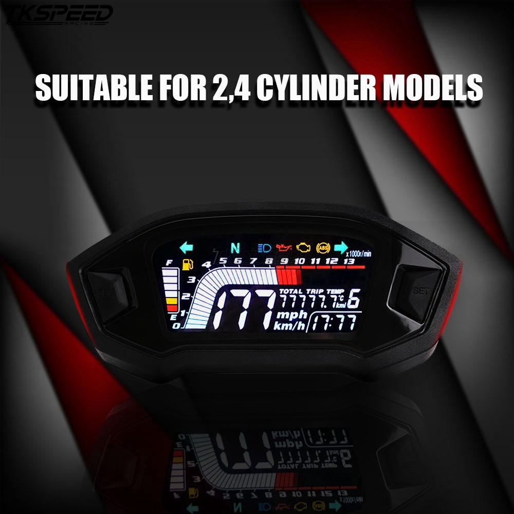 motorcycle LCD cylind for 1,2,4 cylinder ​speedometer 13000 RPM optional backlight digital odemeter Tachometer