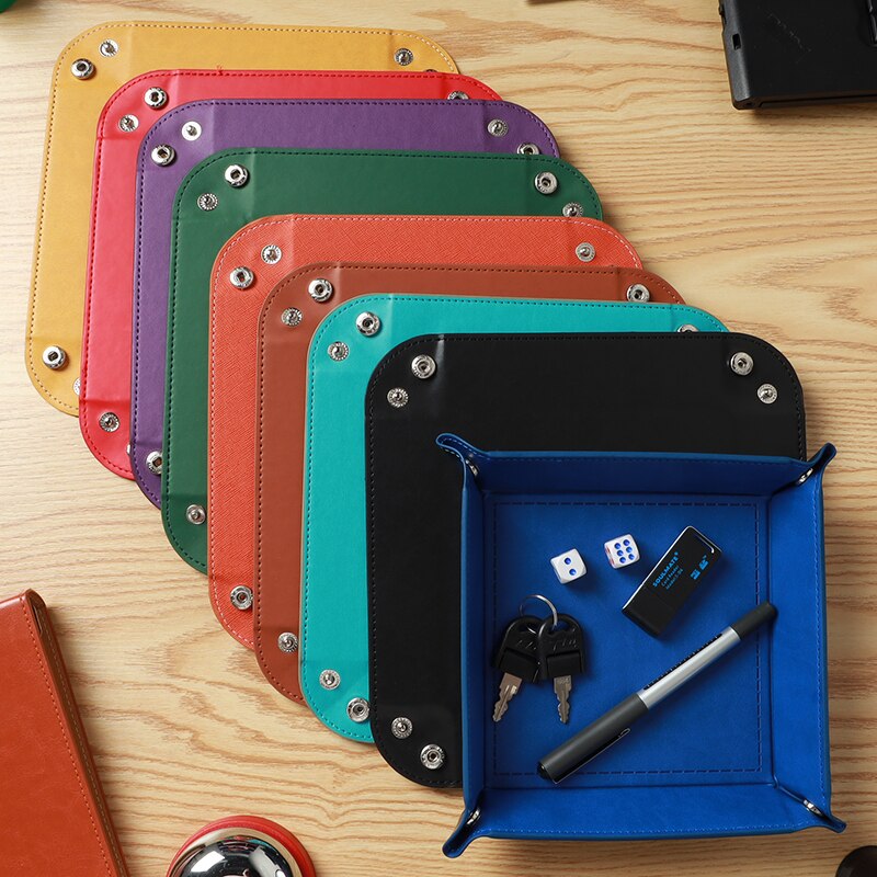 Klapp Dice Tray Box PU Leder Viereck Würfel Schlüssel Brieftasche Münze Lagerung Box Bord Spiele Tablett mit 9 Farben