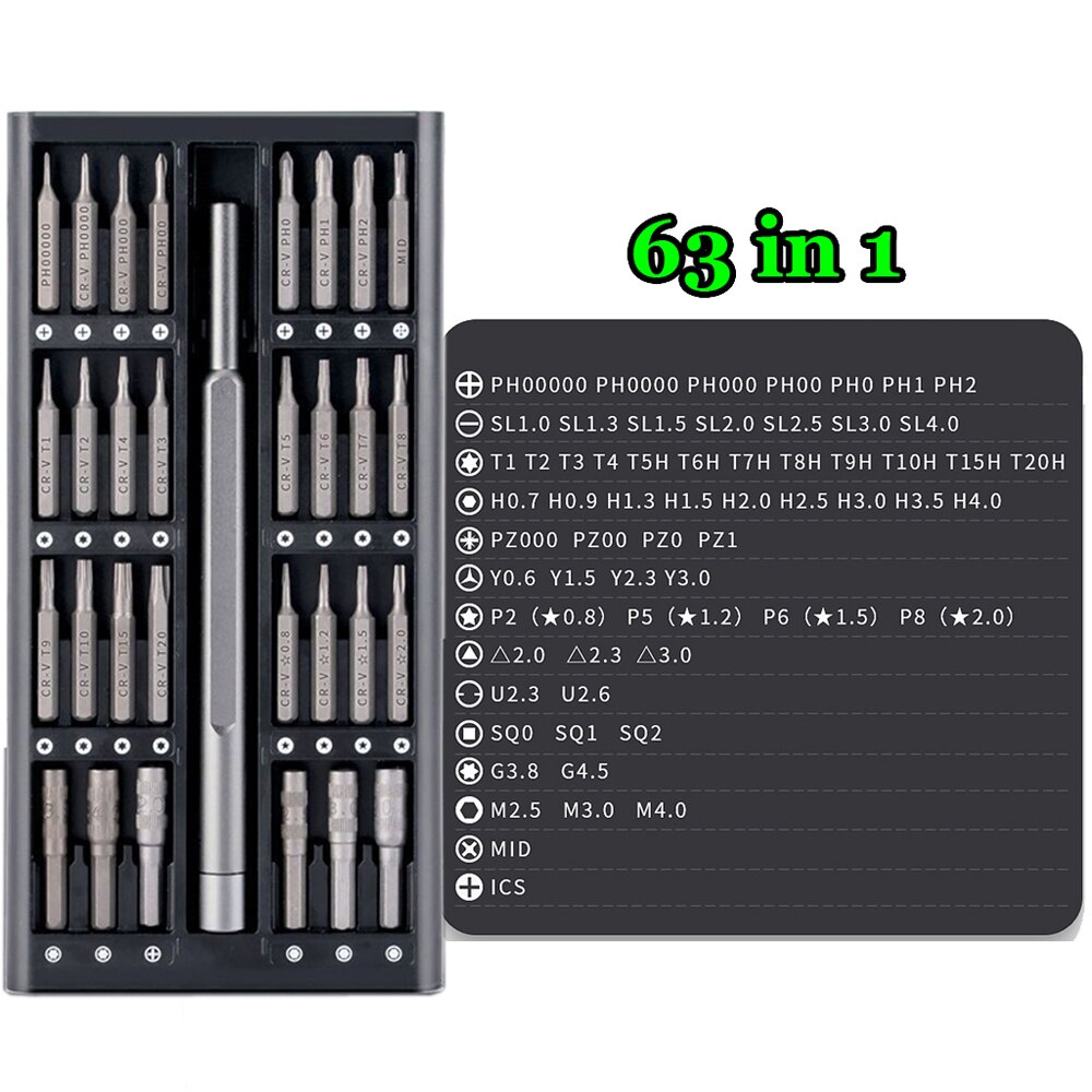 Screwdriver Set Magnetic Screw Driver Kit Bits Precision Bits Torx Hex Bit Handle Mobile Phone Repair Kit Tools VS Xiaomi: 63 in 1