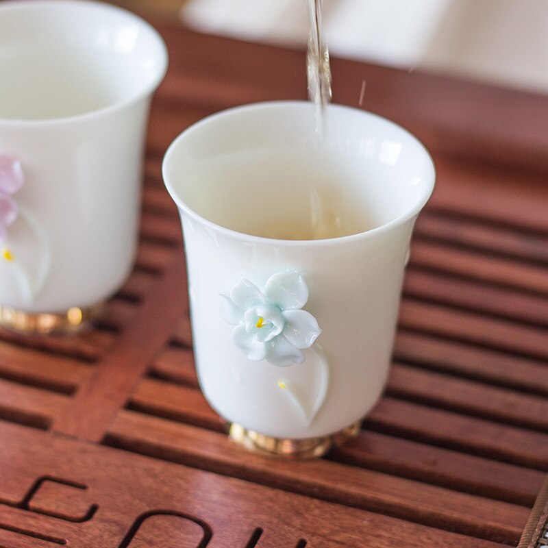 High-end Handmade Pinch Flowers Ceramics Personal Master Cup Household Puer Kung Fu Teaset Tea Ceremony Drinkware Packaging