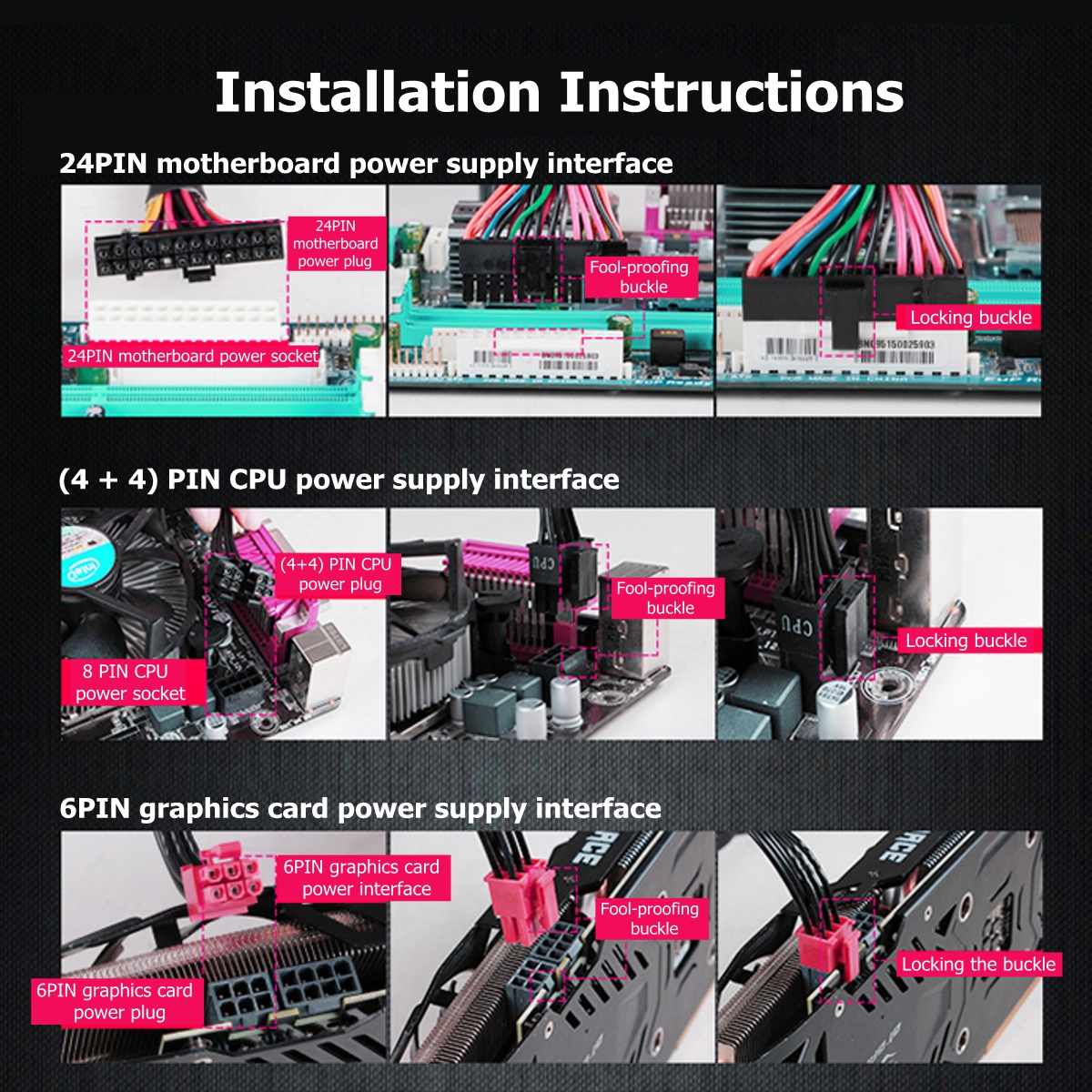 110 ~ 220 V 1000 W PC Voeding 140mm LED Fan 24 Pin Actieve PFC PCI SATA ATX 12 V Computer Voeding