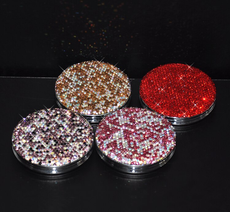 Strass incrustés créatifs petit rabat de miroir de vanité rond pliant Mini miroir de poche de Kawaii miroirs de maquillage