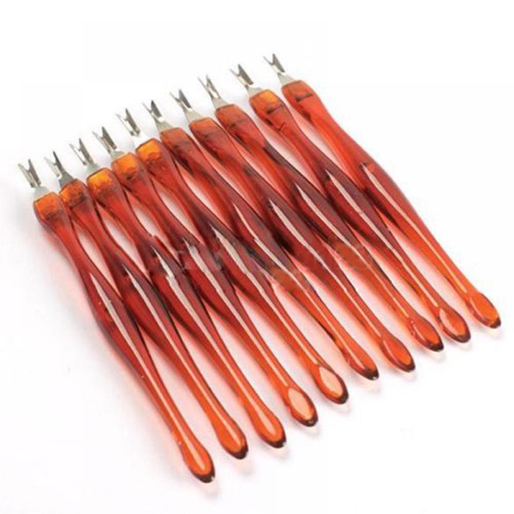 Empujador de cutículas de uñas de acero inoxidable, 10 Uds., herramienta de manicura de horquilla para recortar, tenedor con piel muerta, alicates, removedor de cutículas