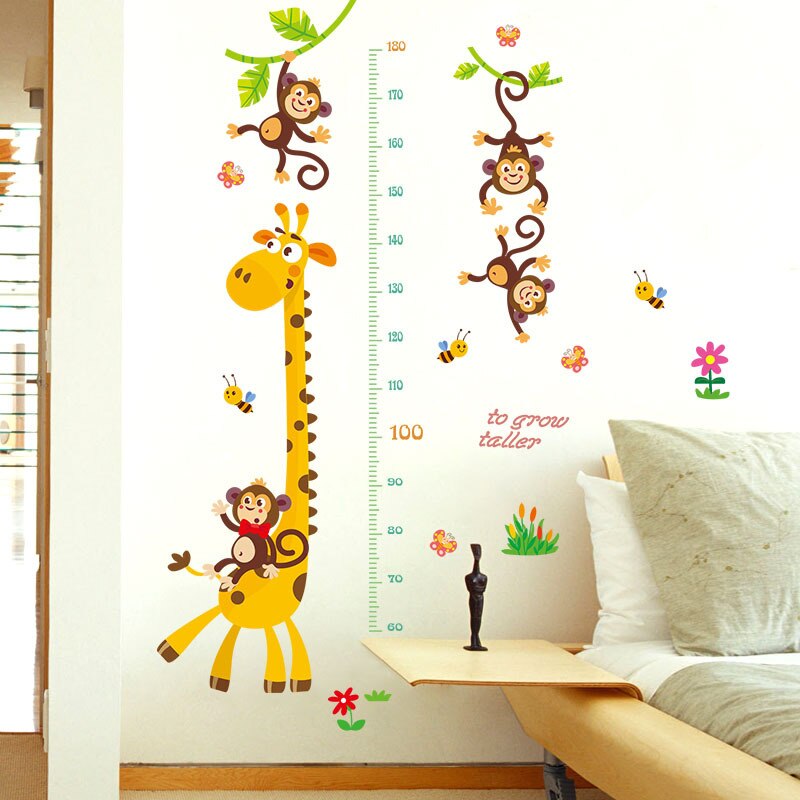 Cartoon Dier Giraffe Hoogte Stickers Kinderkamer Kleuterschool Achtergrond Decoratie Muurstickers