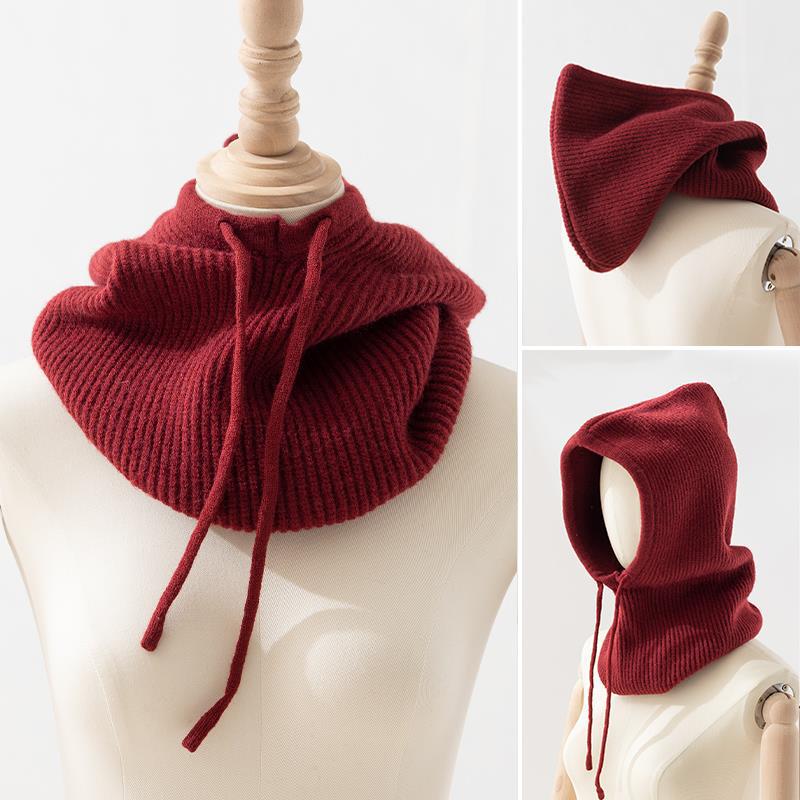 Gorro con capucha para mujer y niña, bufanda de doble uso, de punto grueso y cálido, novedad, Invierno: Red 01