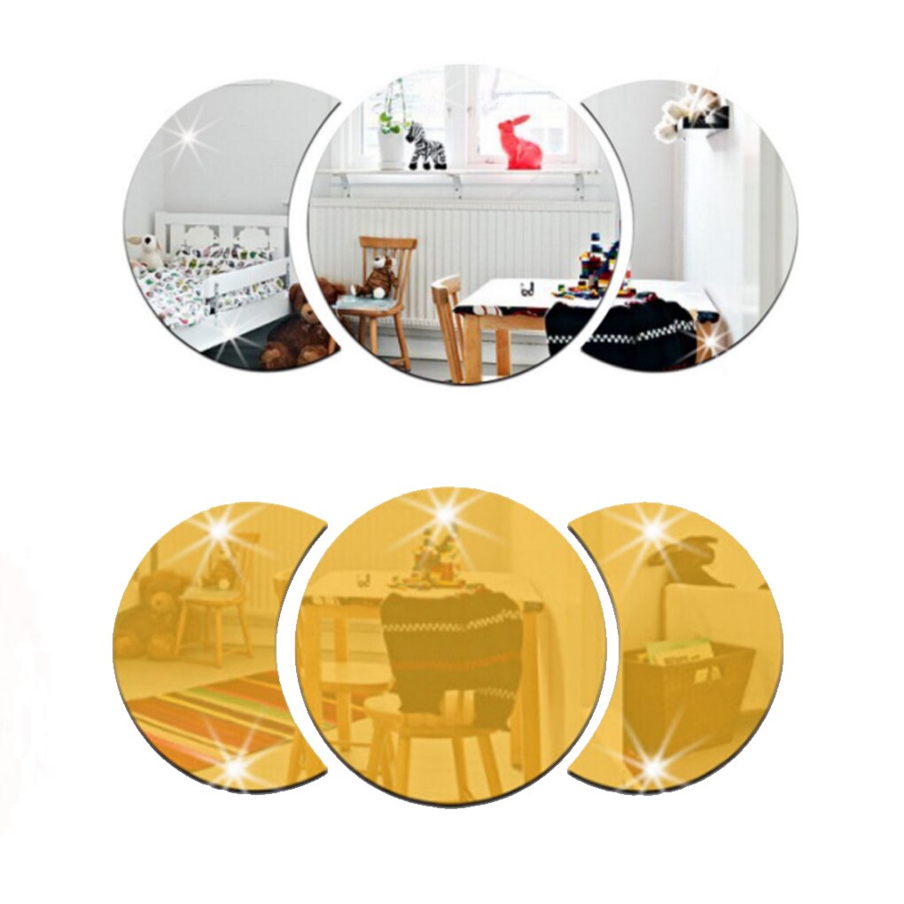Home DIY Circle Mirror Decals Round 3D Acrylic Mirrored Wall Sticker Living Room Decoration Wallpaper