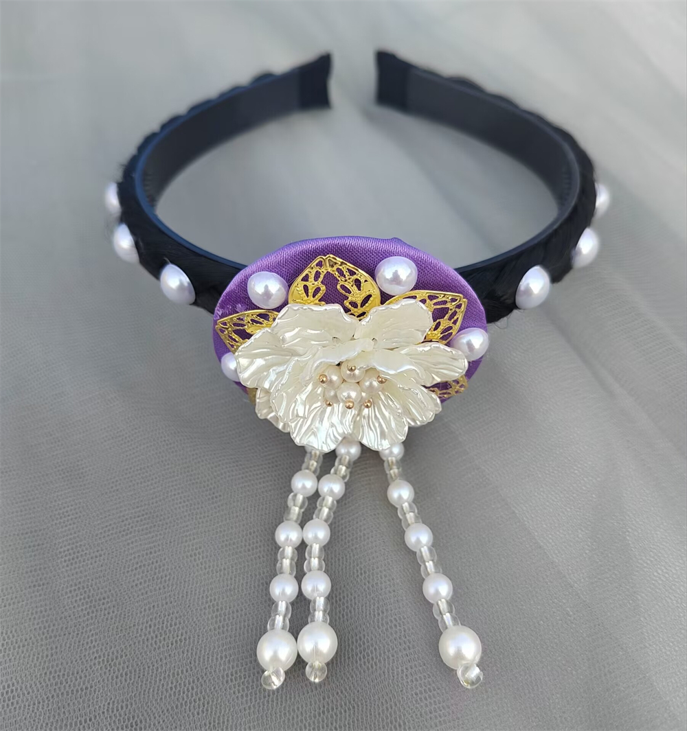 1pcs Korean Version Tassel Flower Hairband Traditional Classical Ethnic Style Headdress Hanbok Accessories Women Girl: GRAY