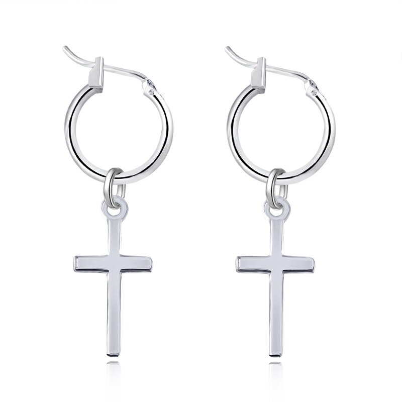 4 paires croix étoile plume petit cerceau boucles d'oreilles ensemble pour les femmes à la Punk Simple métal couleur foudre boucles d'oreilles bijoux