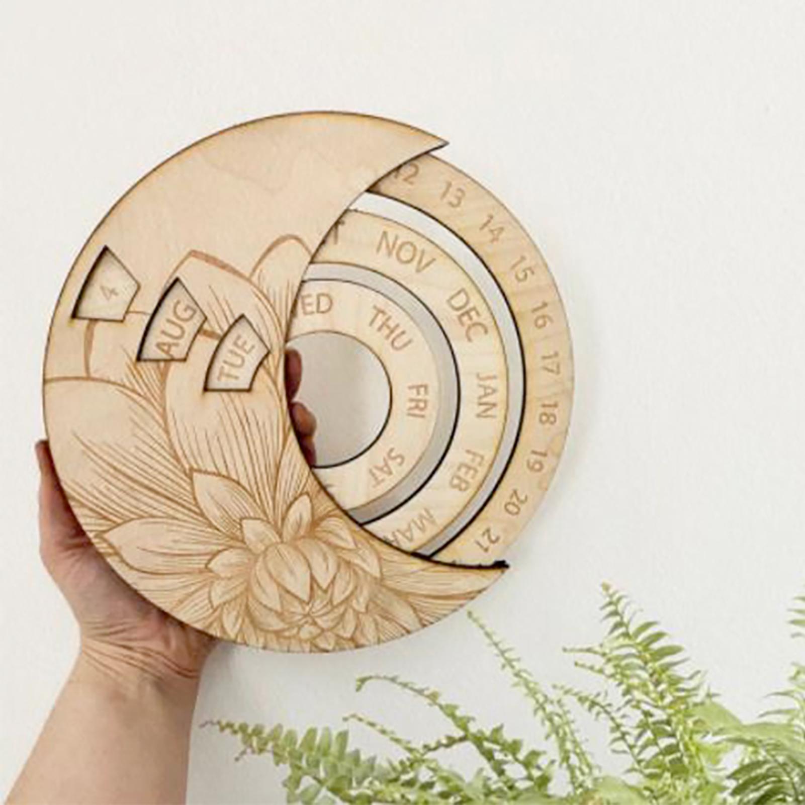 Everlasting Retro Wooden Calendar Round Perpetual Calendar Study Desk Calendar Handicraft Decoration Wooden Craft For Home Decor