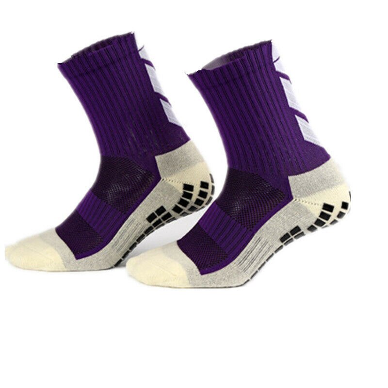 9 farver fodboldstrømper skridsikre fodboldstrømper herre sportsstrømper gode bomulds calcetines samme type som trusox: Lilla