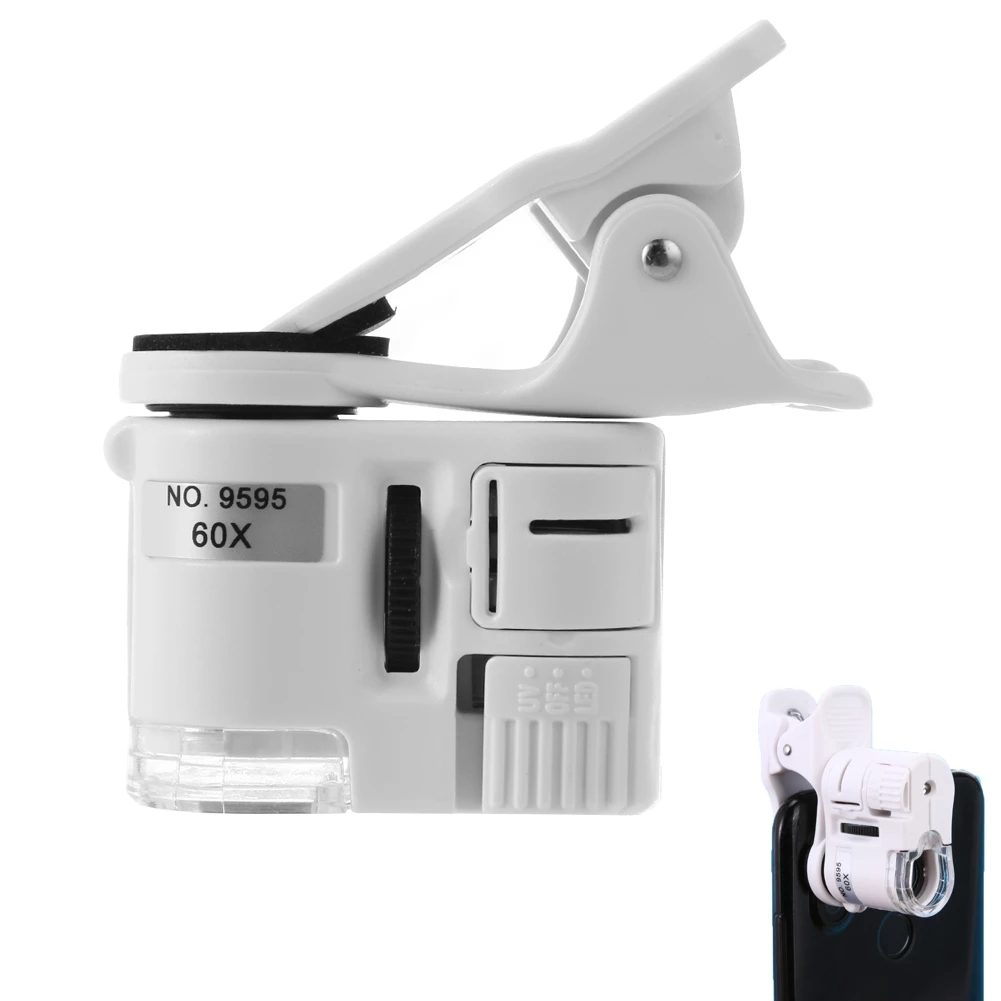 60X Phone Microscope Magnifier Microscope Camera with LED Light Phone Universal Mobile Magnifying Lens Macro Zoom Camera Clip