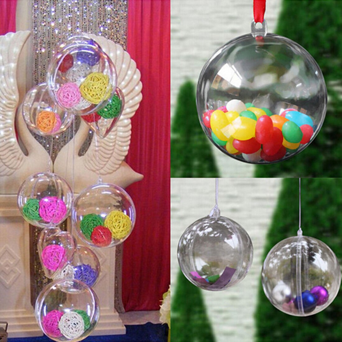 Clear Candy boxes Romantic Christmas Decorations Ball Transparent Can Open Plastic Christmas Clear Bauble Ornament