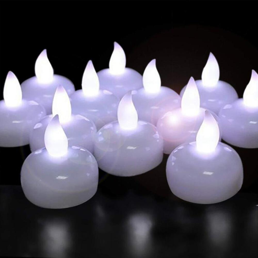 12 unids/pack velas flotantes a prueba de agua LED vela de té luz de vela electrónica sin llama lámpara de vela para baño SPA Pray: White