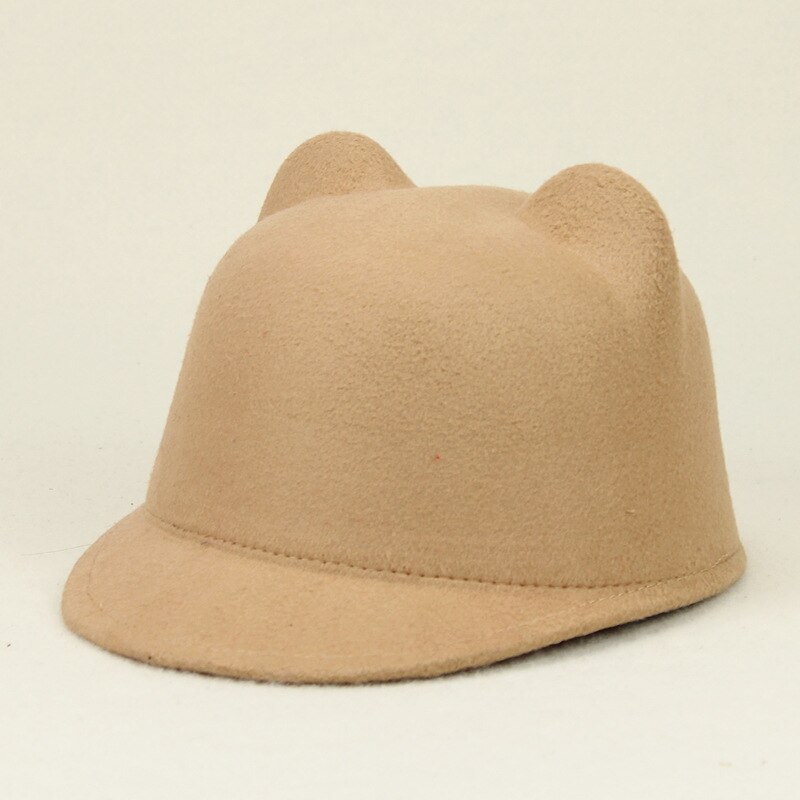 QBHAT Faux Wool Fedora Hats with Cute Cat Ears Solid Plain Casquette Hat Casual Equestrian Parent-child Cap for Women Kids
