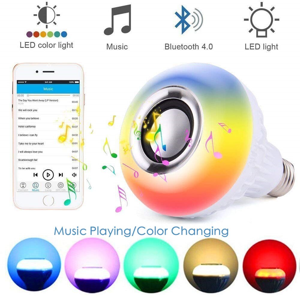 Luxury Bluetooth Speaker Smart LED Music Playing Bulb Speakers E27 RGB Light 12W Remote Control Boombox Colorful LED Speaker