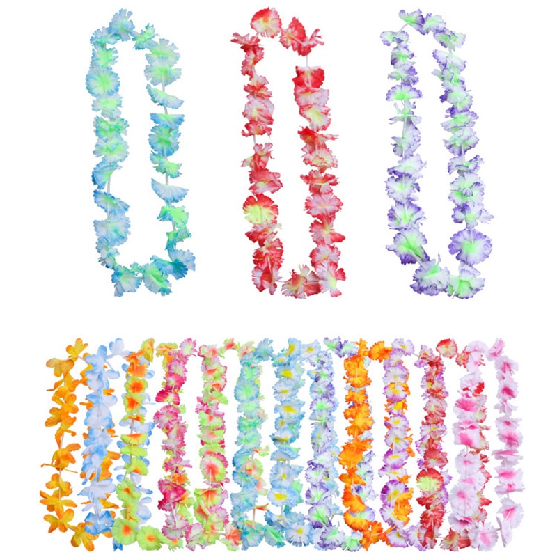 50 unids/lote Leis hawaianos guirnalda Artificial collar Hawaii flores Leis diversión de la Playa Corona suministros DIY Decoración