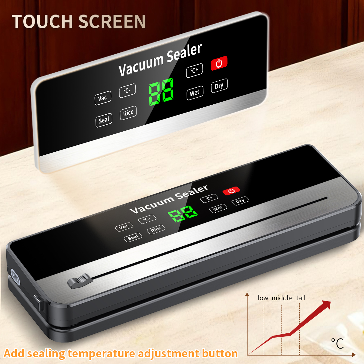 Draadloze draagbare vacuümverpakkingsmachine voor voedsel met aftelweergave, multi-pack vacuüm, waterdichte touchknoppen 825