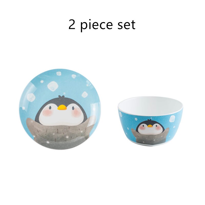 Children's Ceramic Dinner Plate Cartoon Animation Bone China Round Bowl Household Kitchen Supplies Cute Fruit Plate: D 2 piece set
