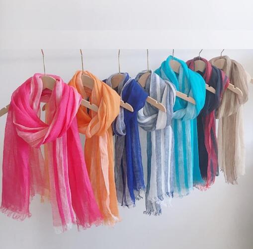 Japan Spring And Summer Thin Pure Linen Vertical Stripe Men&#39;s And Women&#39;s Scarves Long Shawl With Tassels