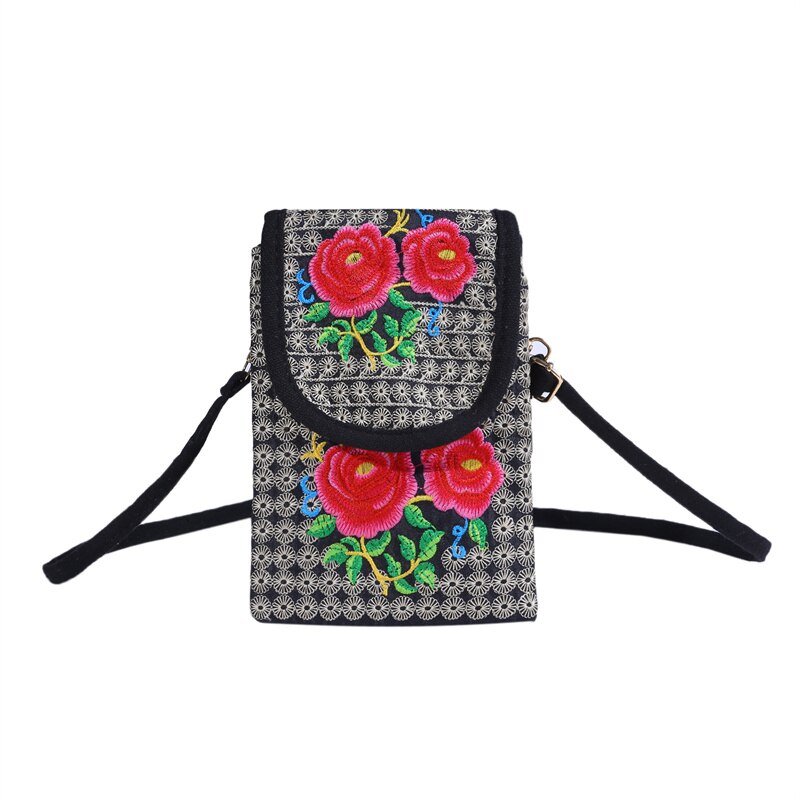 Damen-handytasche, umhängetasche, schultertasche, geldbörse, handtasche, beutel, ethno-stil, bestickte tasche, klapptasche aus Segeltuch, retro-stil: Typ 2