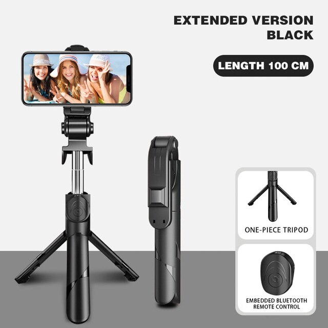 5 In 1 Selfie Stick Handheld Monopod Sluiter Opvouwbare Statief Met Licht Invullen Bluetooth-Compatibel Statief Voor Telefoon Ios android: black-100cm