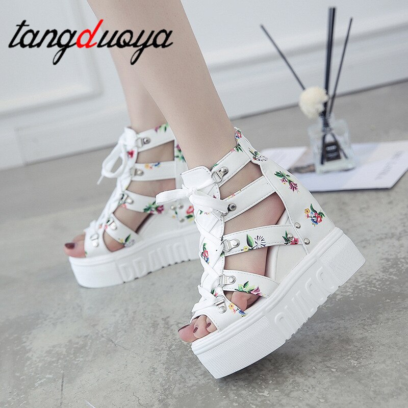 Chaussures femme sandales été sandales plateforme compensées fermeture éclair semelle épaisse chaussures décontractées femme talons hauts sandalias platafor