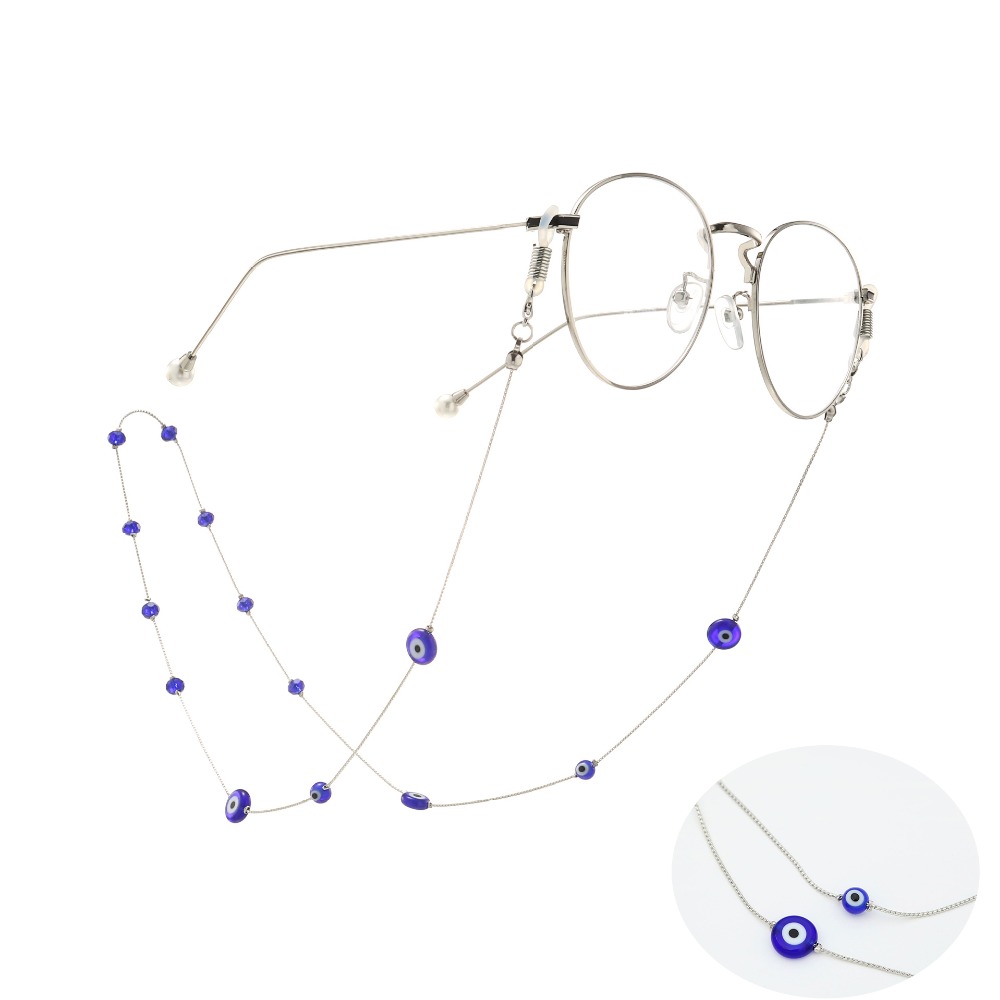 Lunettes perles de cristal bleues | Cordon lanière, corde mauvais œil, lunettes cordon lunettes, support de sangle, bracelet de cou pour lunettes