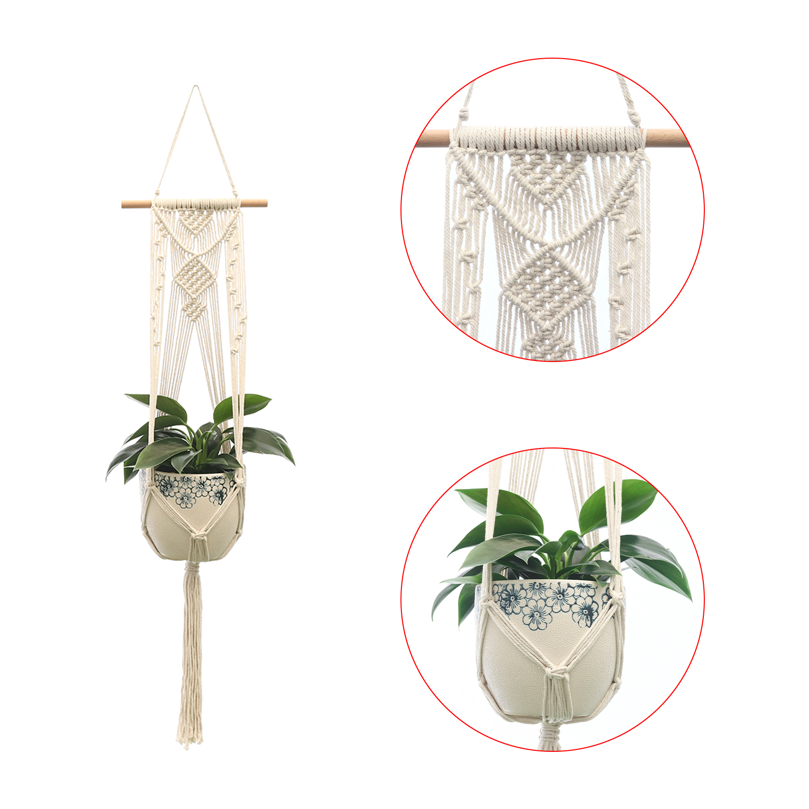 Handmade Macrame Hemp Rope Plant Hanger Basket Woven Hanging Flower Pot Wall Hang Planter Pot for Home Garden Decoration Tools