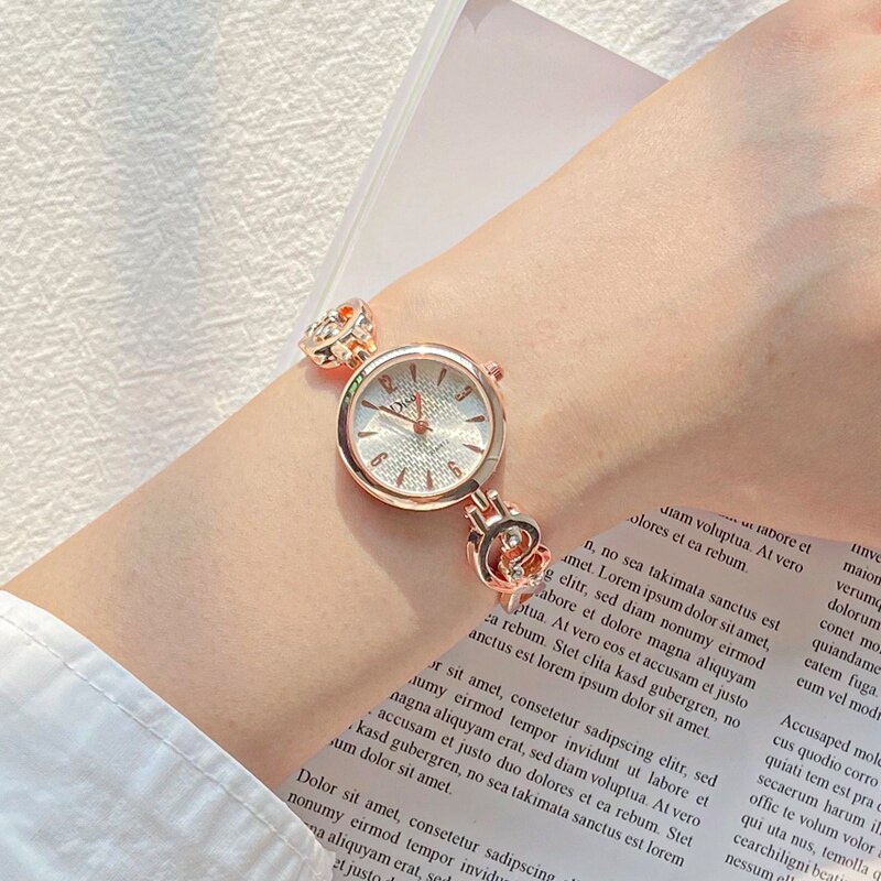 Luxe armbandhorloges voor dames, kleine wijzerplaat, roestvrij staal, quartzhorloge, casual dameshorloge, dameshorloge: Roségoud