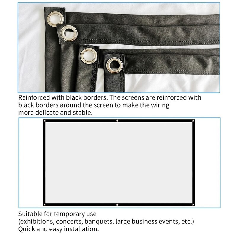 Projector Screen for Home Theater HD White Foldable Anti-Crease