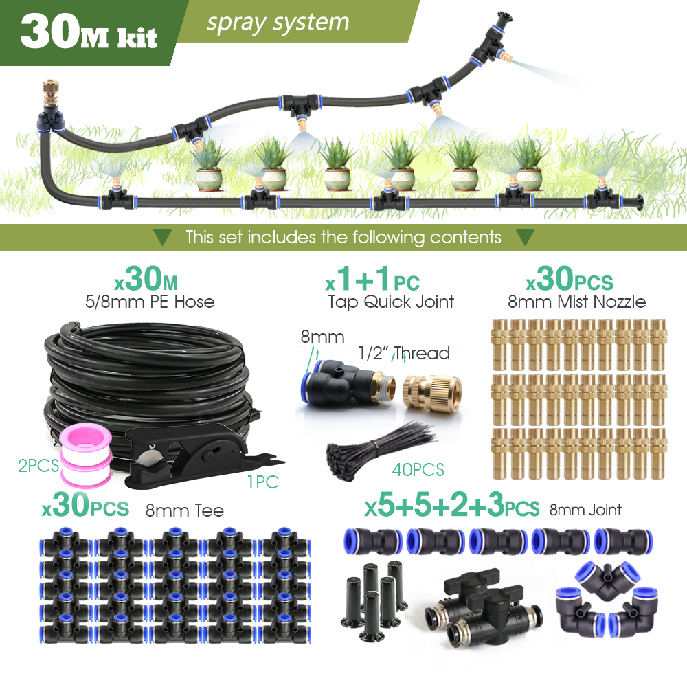 Outdoors Garden Adjustable Brass Nozzle Atomizer Kit 5/8mm Hose Nebulization Humidification Cooling Watering System Lawn Spray: WHITE